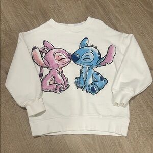 Zara Disney White Kids Sweatshirt with Pink & Blue Cartoon Stitch and Angel
